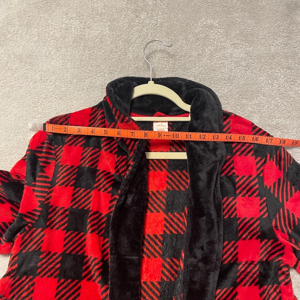 Kids Bathrobe Plush Red/Black Plaid Pajama Size Large 12/14 - Picture 7 of 12